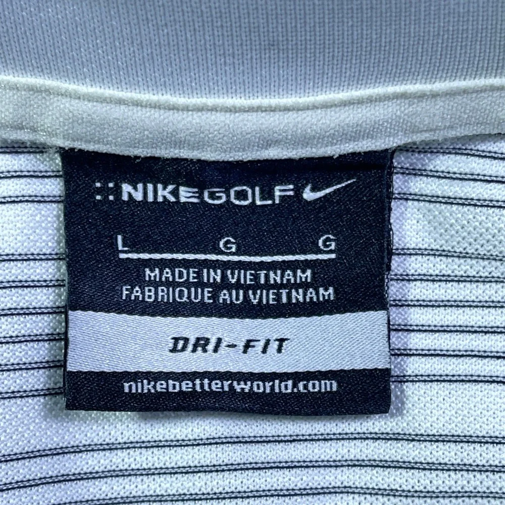 Nike Golf Dri-Fit Polo Shirt‎ Men's Large White Outdooorsy Blue Striped Athletic